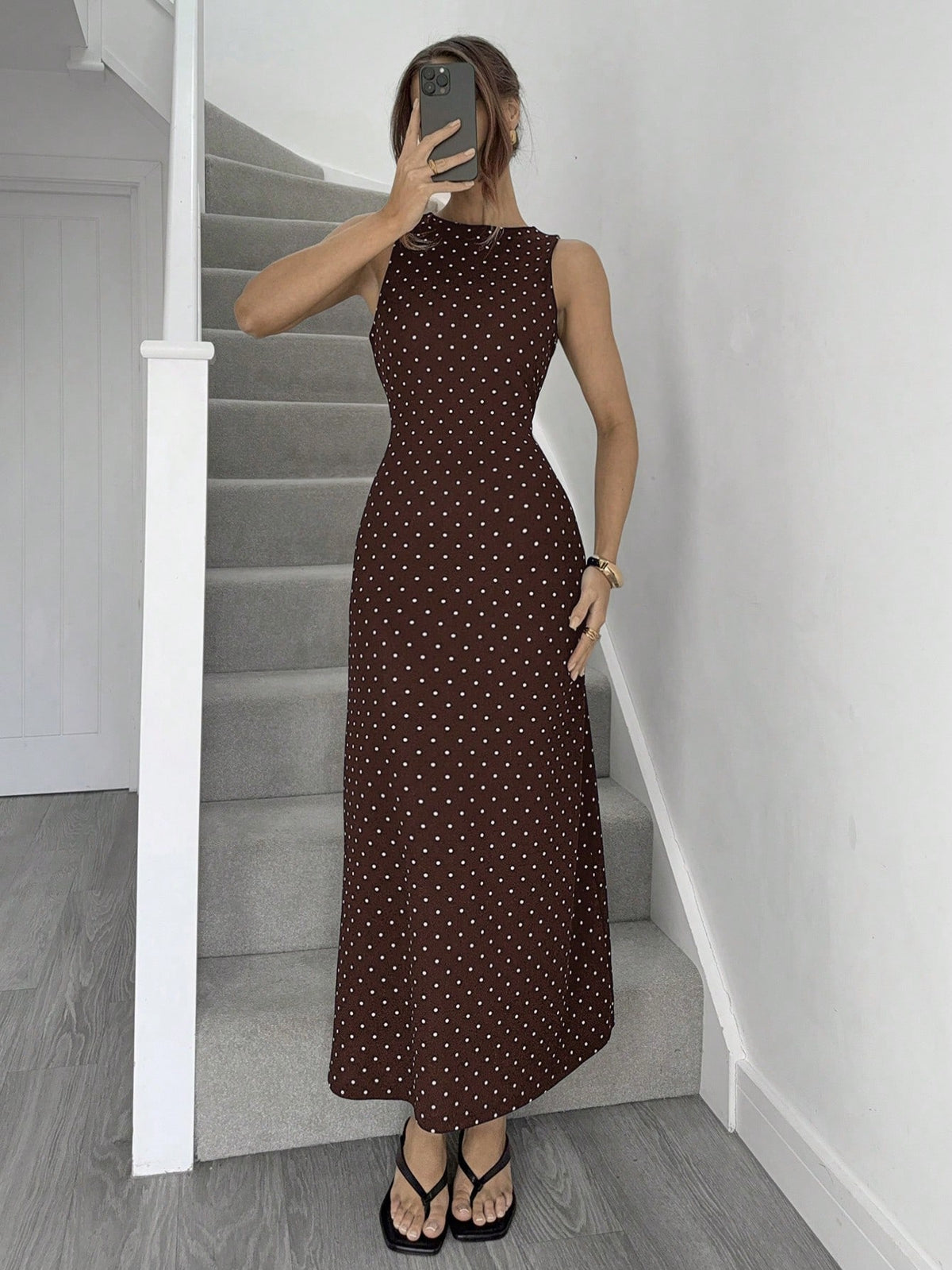 Vestido lunares marrón