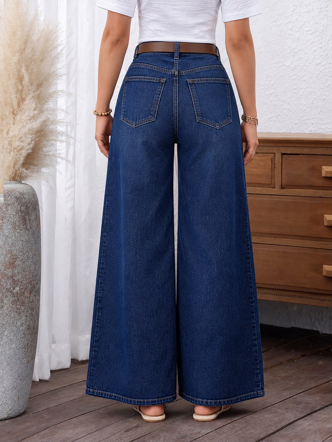 JEANS PALAZZO AZUL OSCURO + CINCHO