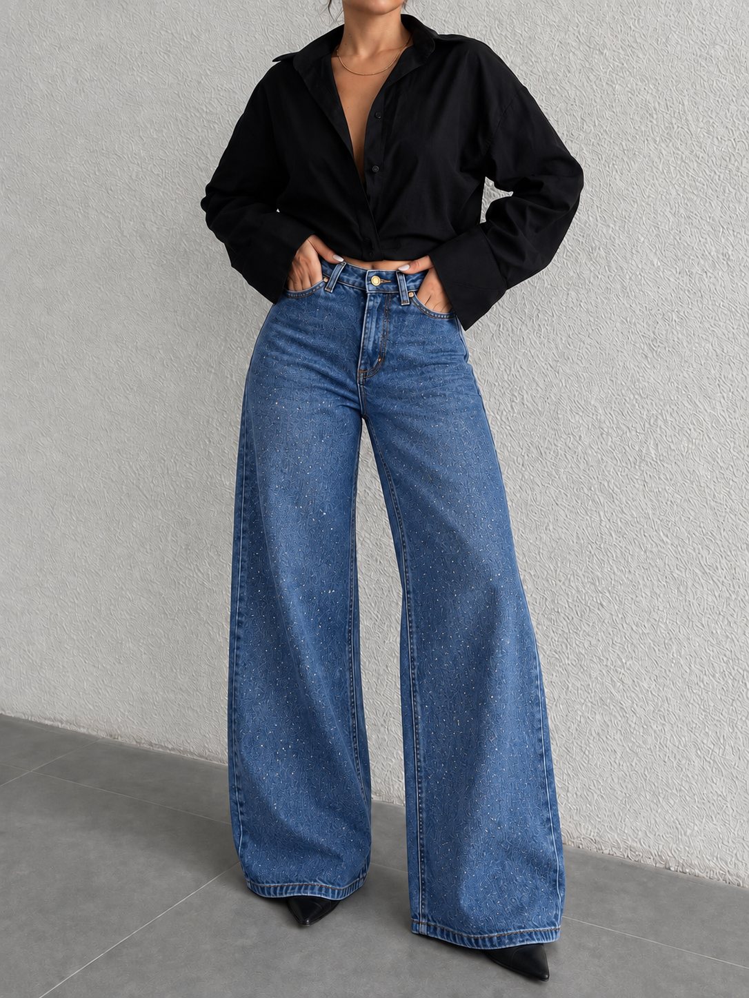 JEANS PALAZZO AZUL CLARO- DESTELLOS BRILLANTES